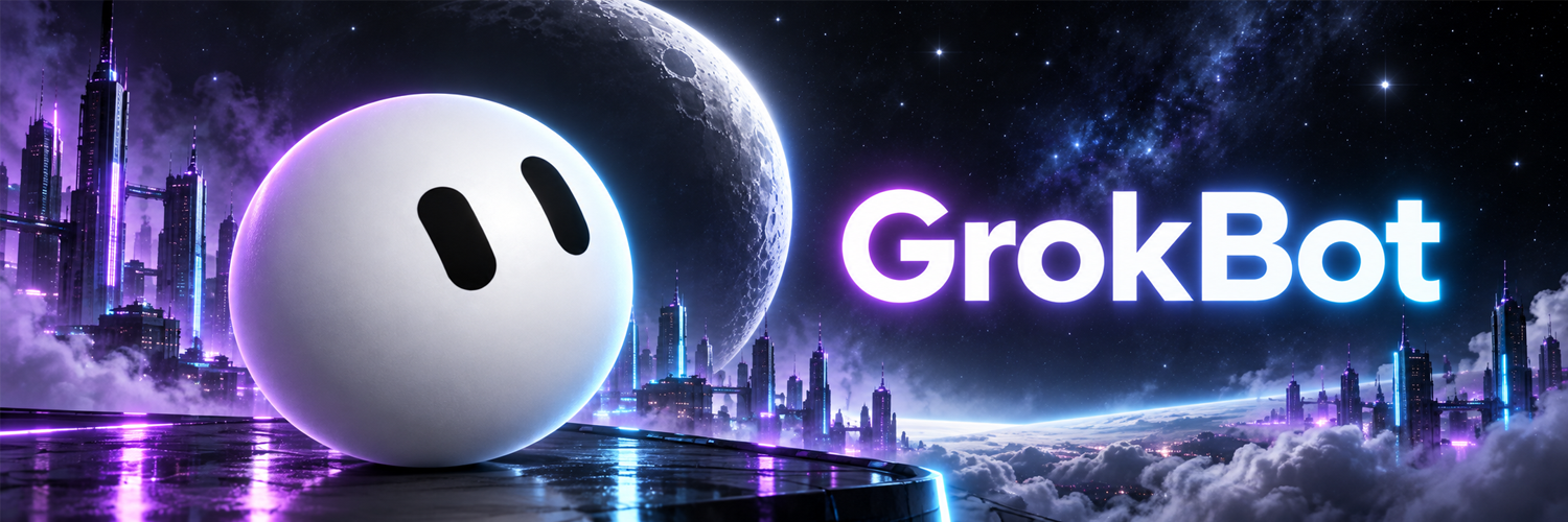 GrokBot banner — neon city, moon, and the GrokBot name